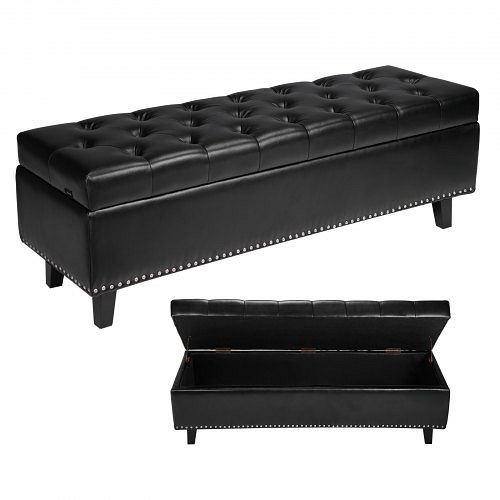 VEVOR Ottomane (415x1305x440mm) aus PU-Leder, Holzbeine, Stauraum, Knopfheftung, 300 kg Tragkraft, Schwarz, PZWSZYXTK516RB13A001V0
