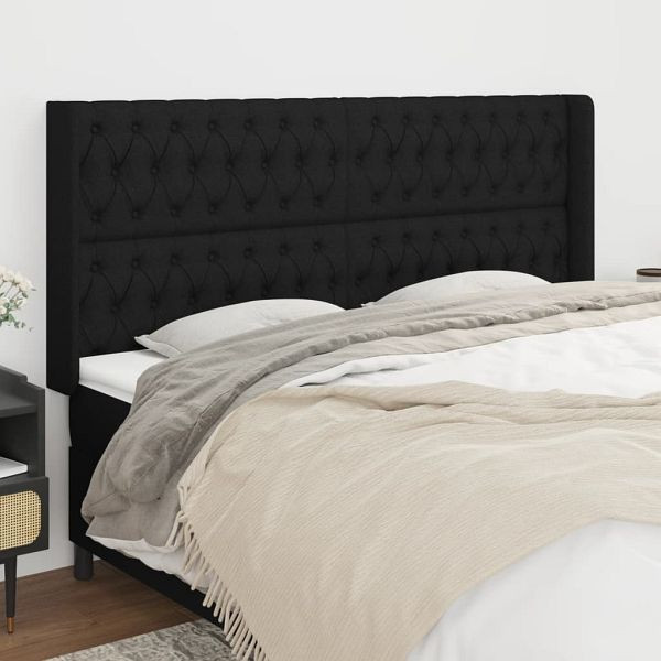 vidaXL Kopfteil mit Ohren Schwarz 183x16x118/128 cm Stoff, 3119932
