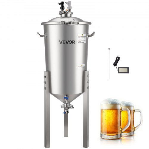 VEVOR konischer Gärbehälter Edelstahl 30L mit Deckel, Verlängerungsbeinen, Griff & Thermometer für Wein- und Biergärung, FSSPJNJXT2FTG68GV001V0