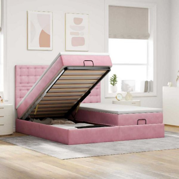vidaXL Ottoman-Bett mit Matratzen Rosa 160x200 cm Samt, 3313807