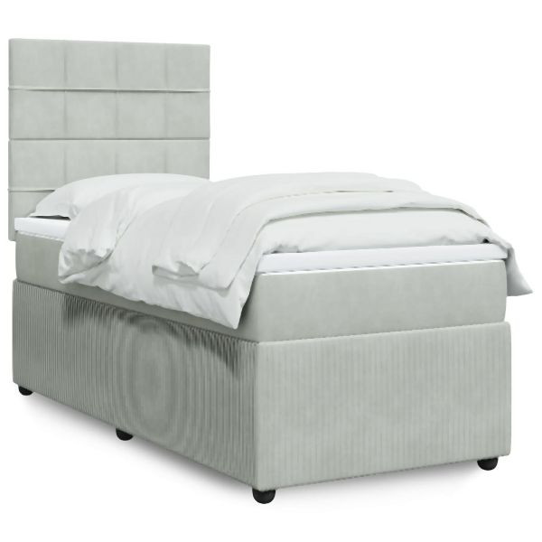 vidaXL Boxspringbett mit Matratze Hellgrau 100x200 cm Samt, 3294562