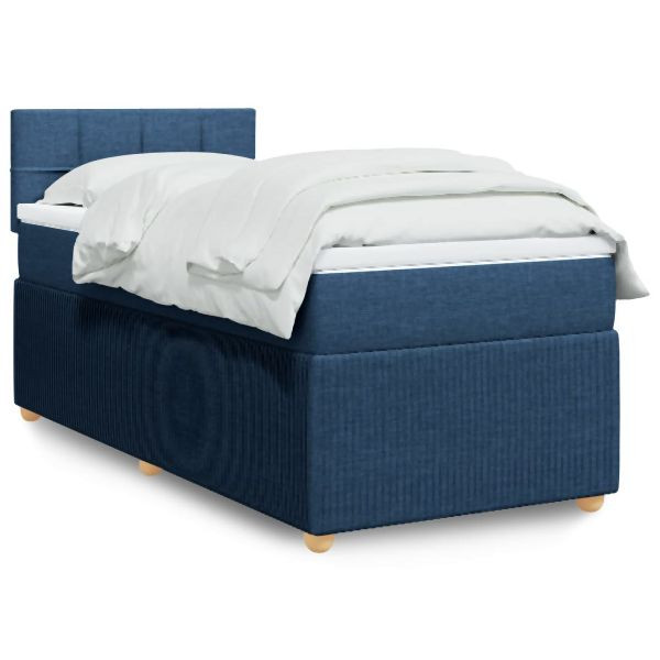 vidaXL Boxspringbett mit Matratze Blau 90x200 cm Stoff, 3289645