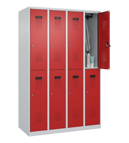 C+P Doppelstöckiger Spind Evolo PLUS, 8 Fächer, 1850x1200x500mm, 7035/3000, Zylinderschloss, 049300-40 S10030