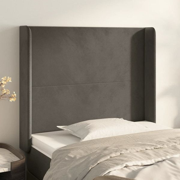 vidaXL Kopfteil mit Ohren Dunkelgrau 83x16x118/128 cm Samt, 3119331