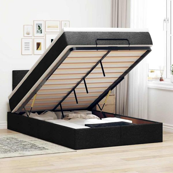 vidaXL Ottoman-Bett mit Matratze & LEDs Schwarz 120x200 cm Stoff, 3312300