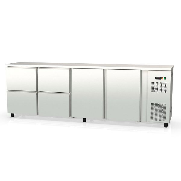 Vaiotec TOPLINE Barkühltisch 530 Edelstahl / 2 Türen & 4 Schubladen, 256,5x53x85 cm, 11437
