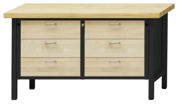 ANKE Werkbänke Kastenwerkbank, Modell 108 VH, 1500 x 700 x 890 mm, RAL 7016/Buche, BMP 40 mm, 310.021