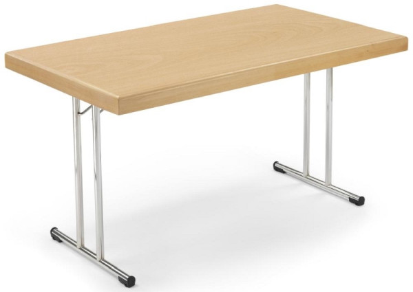 Deskin Klapptisch mit Randaufdoppelung, Platte Buchedekor, Gestell verchromt, B 1500 x T 800 x H 738 mm, 283477