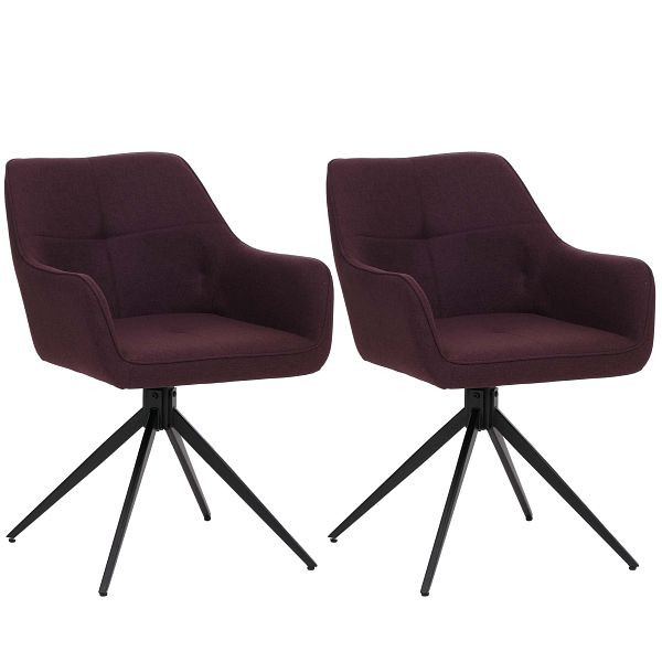 Mendler 2er-Set Esszimmerstuhl HWC-O47, Küchenstuhl Armlehne, drehbar Auto-Return, Stoff/Textil (270g/m²), bordeaux, 112986