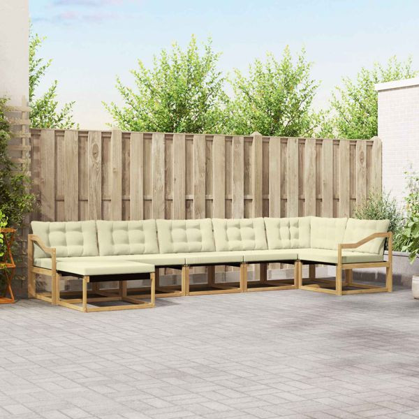 vidaXL Outdoor-Sofagarnitur mit Kissen 7-teilig Weiß und Creme, 3388908