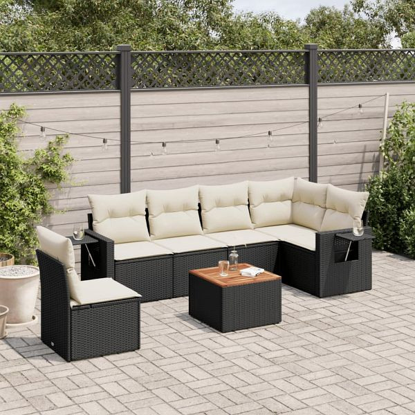vidaXL 7-teilig Garten-Sofagarnitur mit Kissen Schwarz Poly Rattan, 3256917