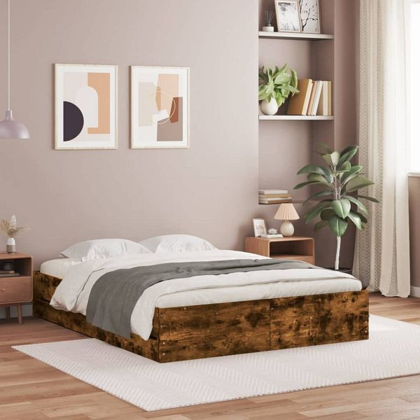 vidaXL Bettgestell mit Schubladen Räuchereiche 150x200cm Holzwerkstoff, 3207270