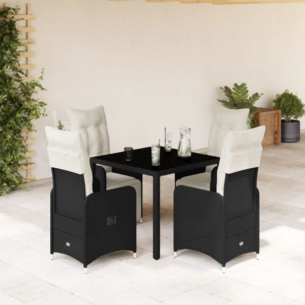 vidaXL 5-tlg. Garten-Bistro-Set mit Kissen Schwarz Poly Rattan, 3277136