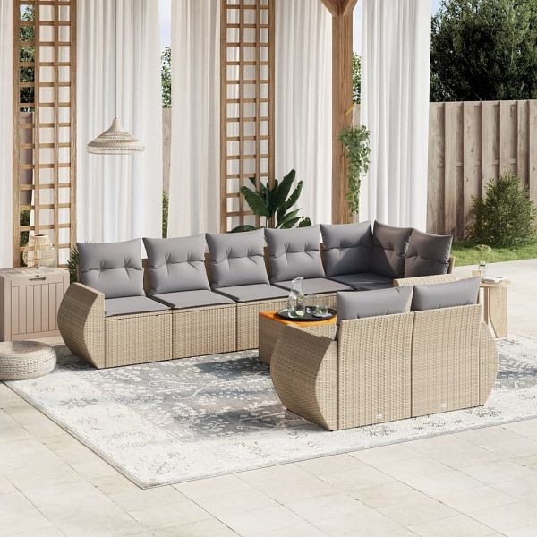 vidaXL 9-teilig Garten-Sofagarnitur mit Kissen Beige Poly Rattan, 3225093