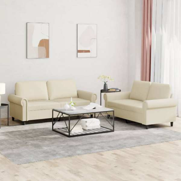 vidaXL 2-tlg. Sofagarnitur mit Kissen Creme Kunstleder, 3202151