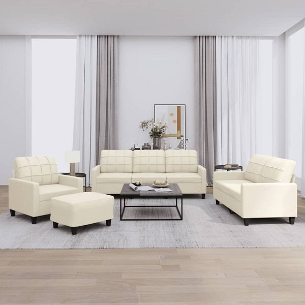 vidaXL 4-teilig Sofagarnitur mit Kissen Creme Kunstleder, 3201344