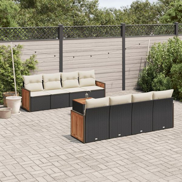vidaXL 9-teilig Garten-Sofagarnitur mit Kissen Schwarz Poly Rattan, 3259900