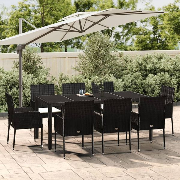 vidaXL 9-teilig Garten-Essgruppe mit Kissen Schwarz Poly Rattan, 3185004