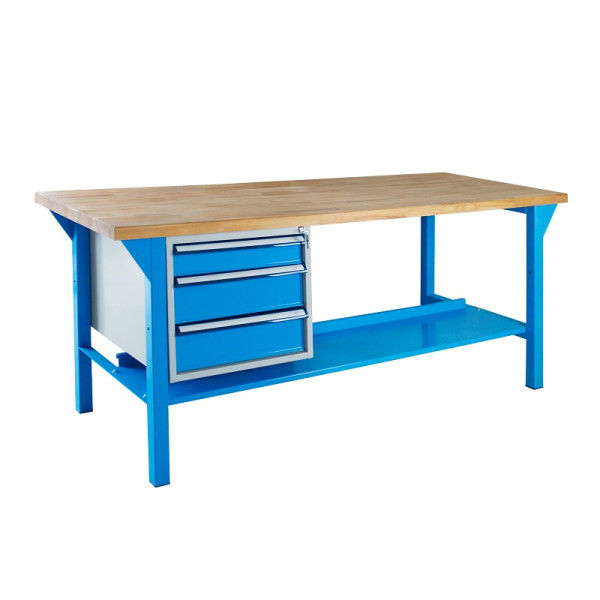 ADB Werkbank mit 3 Schubladen, H 850 x T 750x L 2000 mm, RAL 5012, 42706