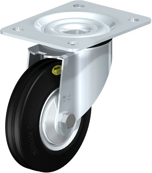 Blickle LK-RD 125R-3-FA Stahlblech-Lenkrolle, schwere Ausführung, mit Anschraubplatte, Zweikomponenten-Vollgummi, Schwarz, 322800