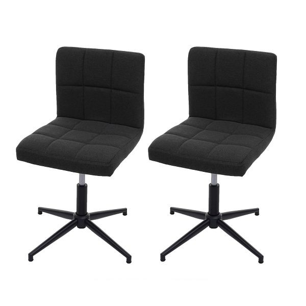 Mendler 2er-Set Esszimmerstuhl Kavala II, Küchenstuhl, höhenverstellbar Drehmechanismus, Stoff/Textil dunkelgrau, Fuß schwarz, 73457