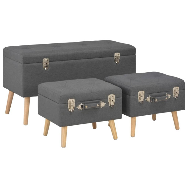 vidaXL Hocker mit Stauraum 3 Stück Dunkelgrau Stoff, 247526