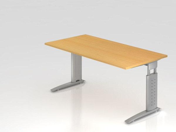 Hammerbacher Schreibtisch C-Fuß 160x80cm Buche/Silber, Arbeitshöhe 68-86 cm einstellbar, VUS16/6/S