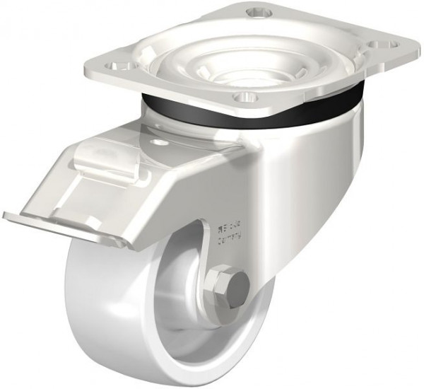 Blickle LKX-SPO 80G-FI Edelstahl-Schwerlast-Lenkrolle mit Anschraubplatte & Feststeller, Polyamid, Weiß, 754918