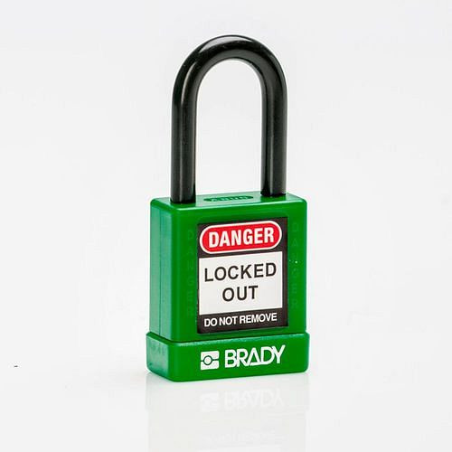 Brady Vorhängeschlösser, Aluminiumgehäuse mit Nylonschutz, VE: 6 Stück, lichte Bügelhöhe 38 mm, grün, 307985