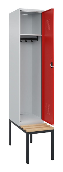 C+P Spind Evolo PLUS, 1 Abteile, 2120x400x815mm, 7035/3020, Haken 4, Zylinderschloss, Sitzfläche Buche-Hartholz, Sitzbank, 0490507-12 S10032