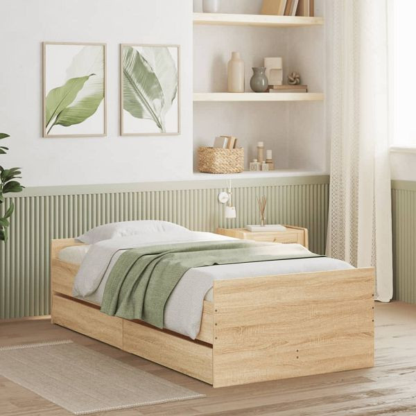 vidaXL Bettgestell mit Schubladen Sonoma-Eiche 90x200 cm, 3207373