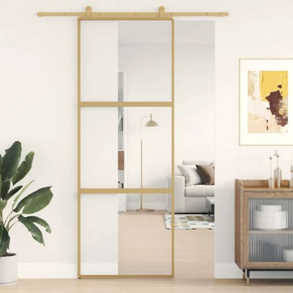 vidaXL Schiebetür Golden 76x205 cm ESG-Klarglas und Aluminium, 155148