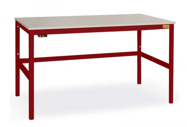 Manuflex ESD-Arbeitstisch CANTOLAB Standard mit Kautschukplatte, BxTxH = 1250 x 800 x 762-788 mm, Rubinrot, LC1033.3003