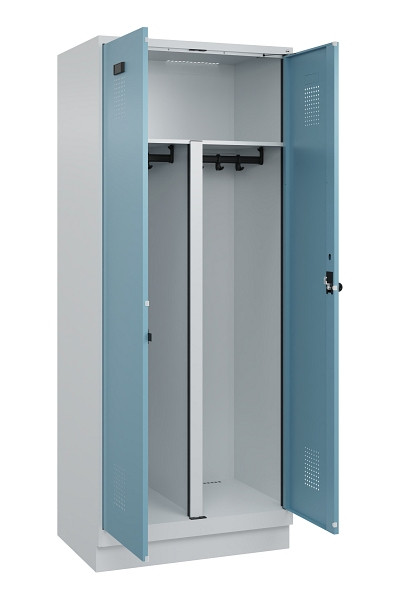 C+P PSA Schwarz-Weiß-Spind Evolo PLUS, mit Sockel, 2 Abteile, 1950x800x500mm, 70, 2406015 RDS Architekturblau, Drehriegel, 049022-22P S10009