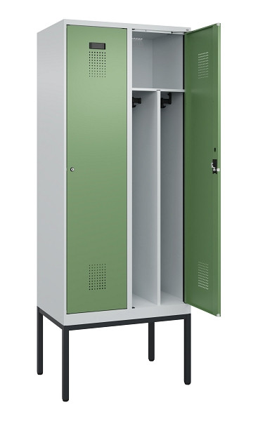 C+P Spind Evolo PLUS, Gestell, 2 Abteile, 2120x800x500mm, 7035/6011, Verschluss Zylinderschloss, 0490307-22F S10037