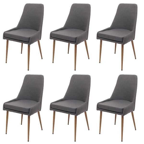 Mendler 6er-Set Esszimmerstuhl HWC-O27, Küchenstuhl Polsterstuhl Stuhl, Stoff/Textil (280g/m²) Metall, dunkelgrau, 3x122069