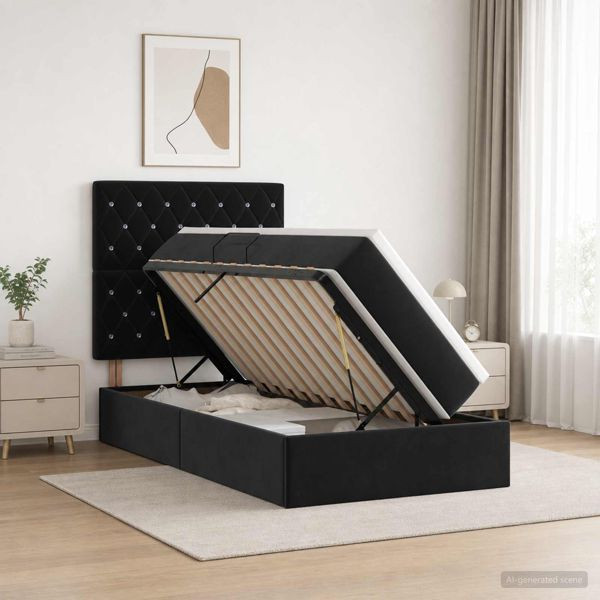 vidaXL LED-Speicherbett mit Matratze Schwarz 90 x 200 cm Samt, 3460046