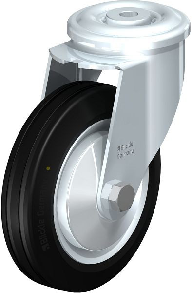 Blickle LER-VE 150R-EL-FA Stahlblech-Lenkrolle mit Rückenloch, Vollgummi, Schwarz, 749798