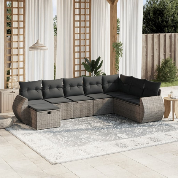 vidaXL 8-tlg. Garten-Sofagarnitur mit Kissen Grau Poly Rattan, UV-beständig, 3264206
