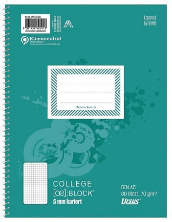 Staufen Collegeblock - A5, 80 Blatt, 70 g/qm, 5mm kariert, 044335020