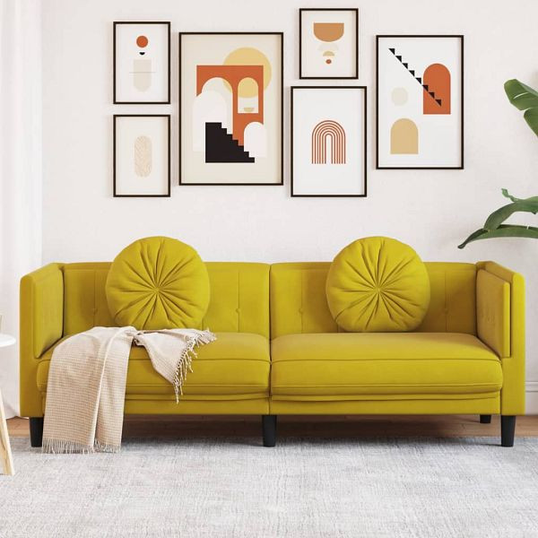 vidaXL Sofa mit Kissen 3-Sitzer Gelb Samt, Füllung: Füllung: PP-Baumwolle, 372648