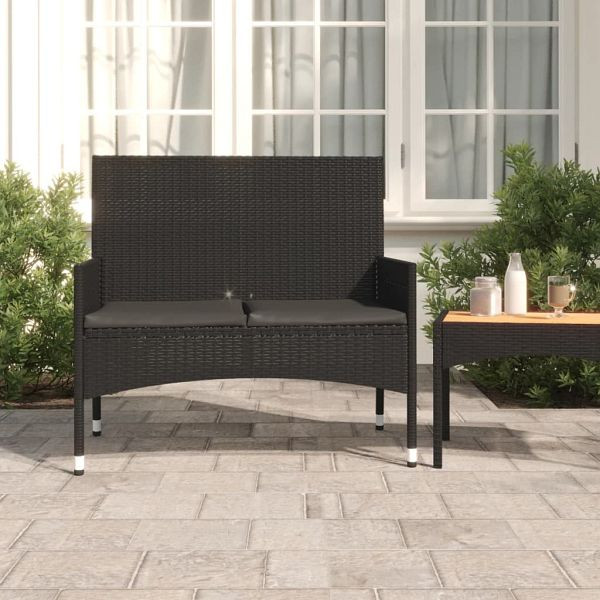 vidaXL Gartenbank 2-Sitzer mit Kissen Schwarz Poly Rattan, 319490