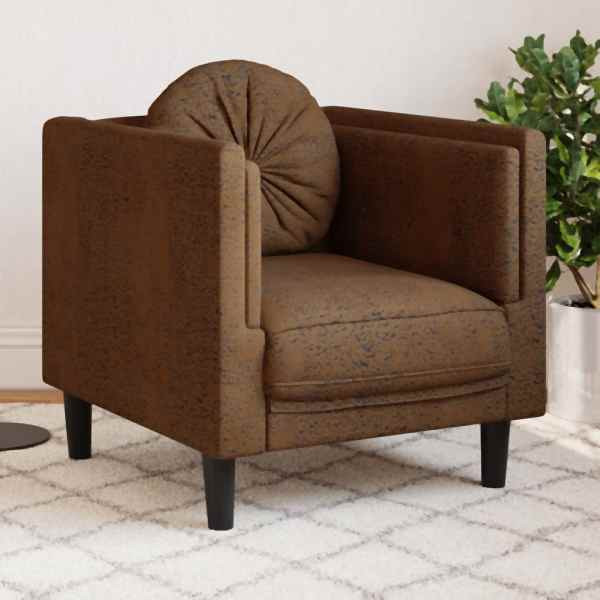 vidaXL Sessel mit Kissen Braun Kunstleder Wildleder-Optik, 372631