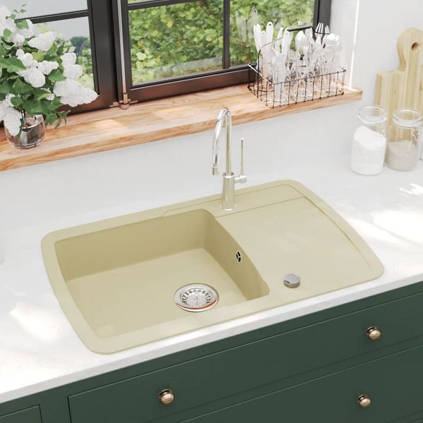 vidaXL Granitspüle Einzelbecken Beige, benutzerfreundlich, 144852