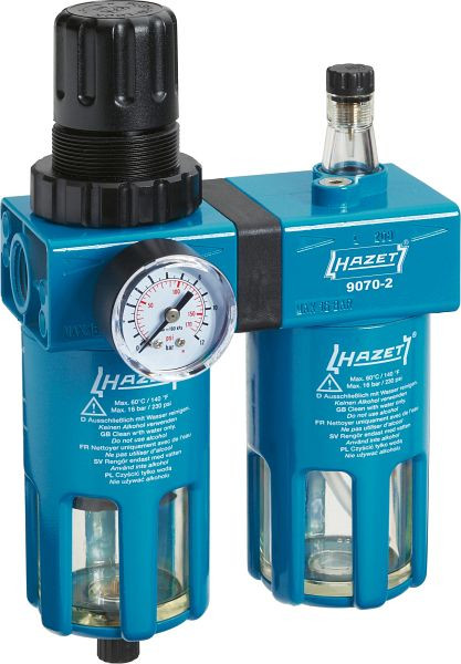Hazet Wartungseinheit, 2-fach, bestehend aus Filterdruckminderer, Nebelöler und Manometer, Luftanschluss-Gewinde 20,67 mm (1/2"), 9070-2