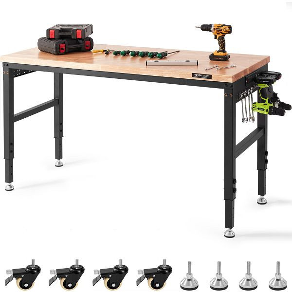 VEVOR Werkbank Werktisch Arbeitstisch, Werkstatttisch mit Steckdose 71,1–100,3cm, GZZS60X22INCHY46FV2