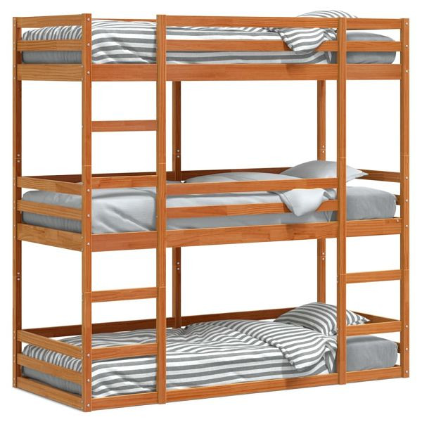 vidaXL Dreifach-Etagenbett Wachsbraun 75x190 cm Massivholz Kiefer, 3284262