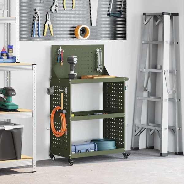 vidaXL Werkzeugwagen Olivgrün 65 x 35 x 111 cm Kaltgewalzter Stahl, 874549