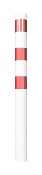 Schake Absperrpfosten Typ 493B ortsfest, Ø 108mm, zum Einbetonieren, feuerverzinkt, weiß mit rot reflektierenden Streifen, mit 1 Öse, 493B+1