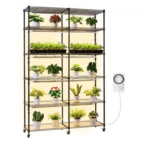 VEVOR 6-stufiges Pflanzenregal mit Wachstumslicht, Rädern & Timer, 200W Vollspektrum, 120x35x180cm, ZWPYJWFJGN47U1VU9001V2